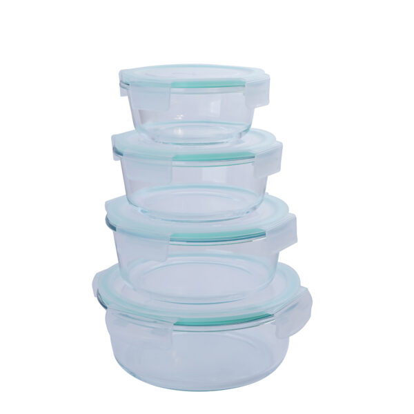 4pcs Round shape Glass Food Storage Container (400+620+950+1300ml)