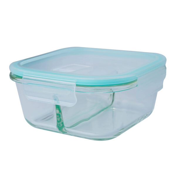 Square shape Glass Food Storage Container ( 2 Compartment )(800ml)